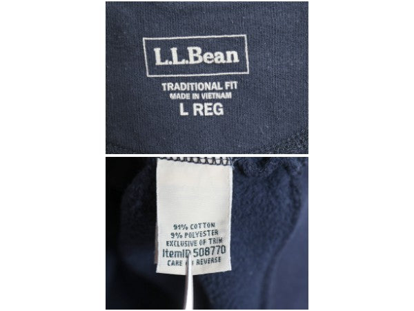 エルエルビーン ロゴ 刺繍 スウェット メンズ L 古着 アウトドア 前V トレーナー プルオーバー ヘビーウェイト 裏起毛 サガラ ワッペン 紺