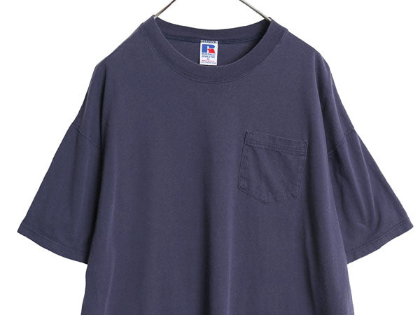 90s USA製 ラッセル 無地 ポケット付き 半袖 Tシャツ メンズ XL / オールド ヘビーウェイト 無地T ポケT ブランク カットソー 大きいサイズ