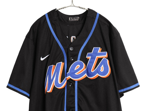メッツ ベースボール シャツ メンズ M / MLB オフィシャル ナイキ 大リーグ ユニフォーム ゲームシャツ 野球 ジャージ スウッシュ ブラック