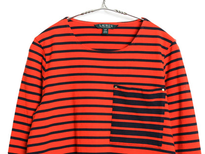 ローレン ラルフローレン ボーダー 長袖 Tシャツ レディース S / ポロ ロンT コットン ストレッチ カットソー ポケット付き ツートン ポケT