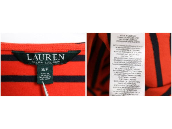 ローレン ラルフローレン ボーダー 長袖 Tシャツ レディース S / ポロ ロンT コットン ストレッチ カットソー ポケット付き ツートン ポケT