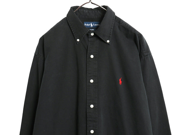 90s ラルフローレン 長袖 ボタンダウン シャツ メンズ L オールド ポロ コットン チノ 長袖シャツ ワイシャツ シンプル ゆったり ブラック