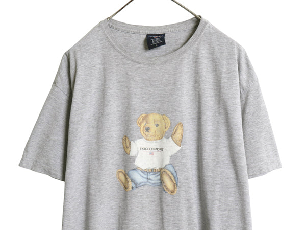 90s ポロベア ポロスポーツ ラルフローレン プリント 半袖 Tシャツ メンズ L オールド キャラクター コットン カットソー クルーネック 灰