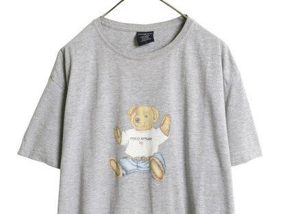 90s ポロベア ポロスポーツ ラルフローレン プリント 半袖 Tシャツ メンズ L オールド キャラクター コットン カットソー クルーネック 灰
