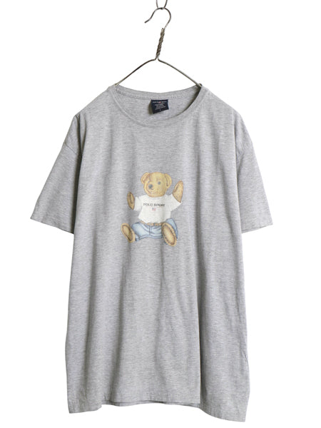 90s ポロベア ポロスポーツ ラルフローレン プリント 半袖 Tシャツ メンズ L オールド キャラクター コットン カットソー クルーネック 灰
