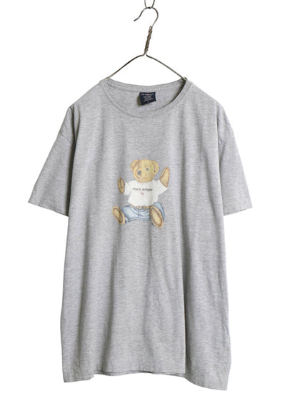 90s ポロベア ポロスポーツ ラルフローレン プリント 半袖 Tシャツ メンズ L オールド キャラクター コットン カットソー クルーネック 灰