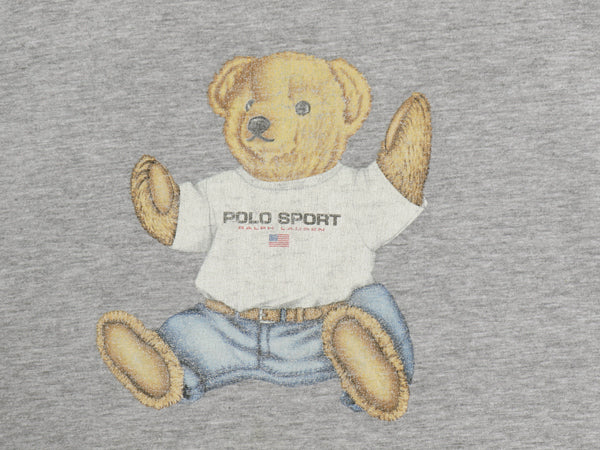 90s ポロベア ポロスポーツ ラルフローレン プリント 半袖 Tシャツ メンズ L オールド キャラクター コットン カットソー クルーネック 灰