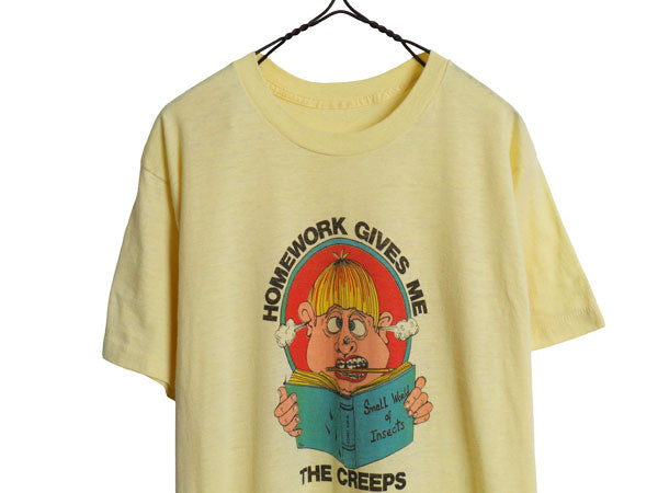 80s ★ ジョーク イラスト プリント Tシャツ メンズ 小さめ L ヴィンテージ シングルステッチ アート イラスト グラフィック キャラクター