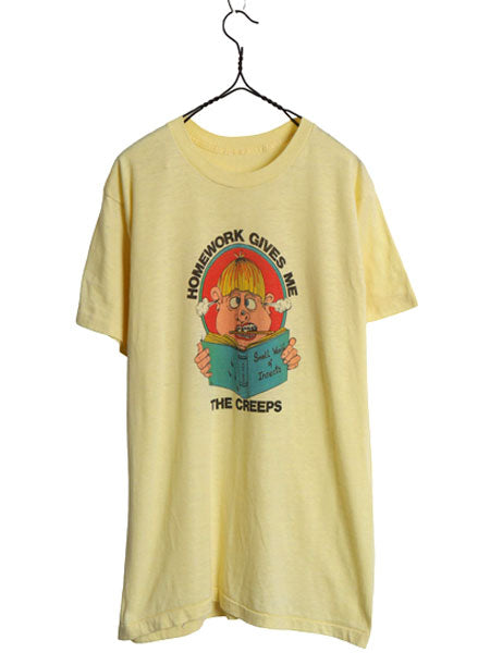 80s ★ ジョーク イラスト プリント Tシャツ メンズ 小さめ L ヴィンテージ シングルステッチ アート イラスト グラフィック キャラクター
