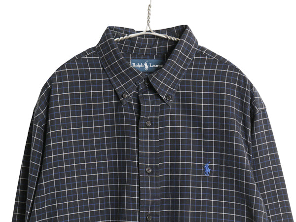 00s ラルフローレン チェック 長袖 ボタンダウン シャツ メンズ XL / オールド ポロ CLASSIC FIT コットン ワンポイント 大きいサイズ 黒