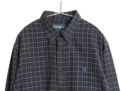 00s ラルフローレン チェック 長袖 ボタンダウン シャツ メンズ XL / オールド ポロ CLASSIC FIT コットン ワンポイント 大きいサイズ 黒