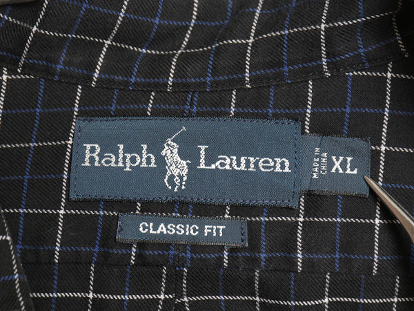 00s ラルフローレン チェック 長袖 ボタンダウン シャツ メンズ XL / オールド ポロ CLASSIC FIT コットン ワンポイント 大きいサイズ 黒