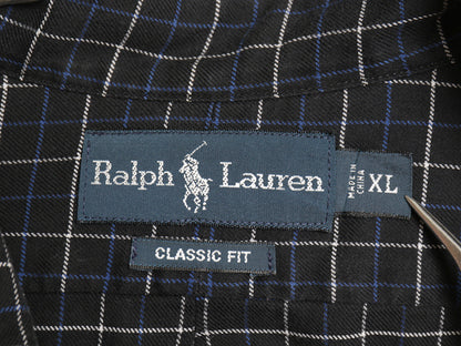 00s ラルフローレン チェック 長袖 ボタンダウン シャツ メンズ XL / オールド ポロ CLASSIC FIT コットン ワンポイント 大きいサイズ 黒