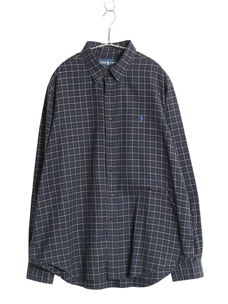 00s ラルフローレン チェック 長袖 ボタンダウン シャツ メンズ XL / オールド ポロ CLASSIC FIT コットン ワンポイント 大きいサイズ 黒