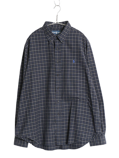 00s ラルフローレン チェック 長袖 ボタンダウン シャツ メンズ XL / オールド ポロ CLASSIC FIT コットン ワンポイント 大きいサイズ 黒