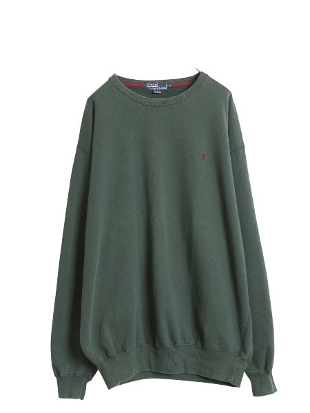 90s ポロ ラルフローレン スウェット メンズ XL / オールド クルーネック 裏起毛 トレーナー ワンポイント 大きいサイズ シンプル グリーン
