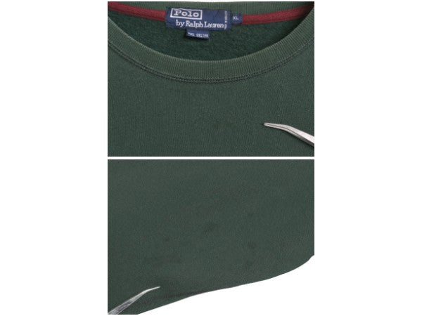 90s ポロ ラルフローレン スウェット メンズ XL / オールド クルーネック 裏起毛 トレーナー ワンポイント 大きいサイズ シンプル グリーン