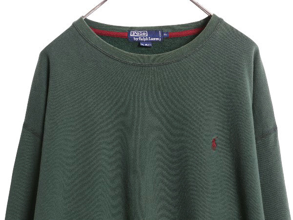 90s ポロ ラルフローレン スウェット メンズ XL / オールド クルーネック 裏起毛 トレーナー ワンポイント 大きいサイズ シンプル グリーン