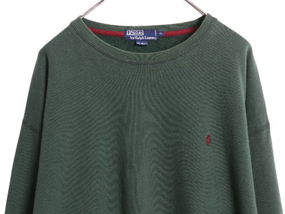 90s ポロ ラルフローレン スウェット メンズ XL / オールド クルーネック 裏起毛 トレーナー ワンポイント 大きいサイズ シンプル グリーン
