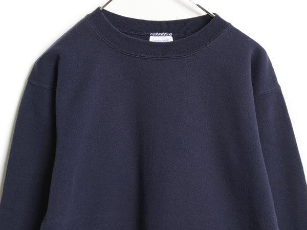 90s USA製 ディスカス 無地 スウェット キッズ XL メンズ M 程/ 古着 オールド トレーナー 裏起毛 ブランク ワンポイント 大きいサイズ 紺