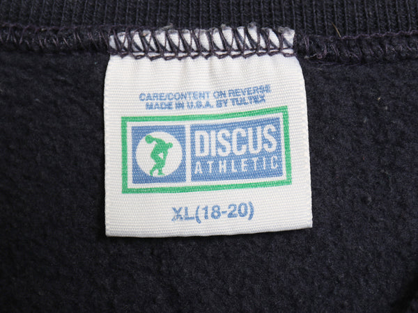 90s USA製 ディスカス 無地 スウェット キッズ XL メンズ M 程/ 古着 オールド トレーナー 裏起毛 ブランク ワンポイント 大きいサイズ 紺