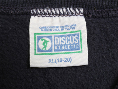 90s USA製 ディスカス 無地 スウェット キッズ XL メンズ M 程/ 古着 オールド トレーナー 裏起毛 ブランク ワンポイント 大きいサイズ 紺