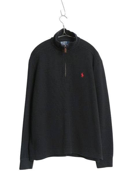 00s ポロ ラルフローレン ハーフジップ コットン ニット スウェット メンズ M 古着 オールド ハイネック リブ編み セーター トレーナー 黒
