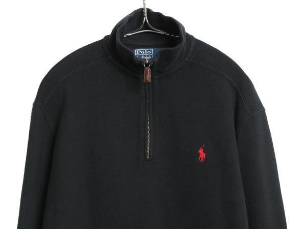 00s ポロ ラルフローレン ハーフジップ コットン ニット スウェット メンズ M 古着 オールド ハイネック リブ編み セーター トレーナー 黒