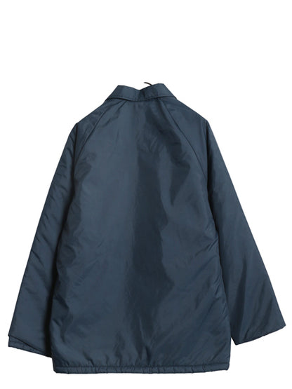 80s USA製 ナイロン コーチ ジャケット メンズ L ヴィンテージ 裏 ボア パイル フリース ブルゾン ジャンパー ワンポイント 企業 ネイビー