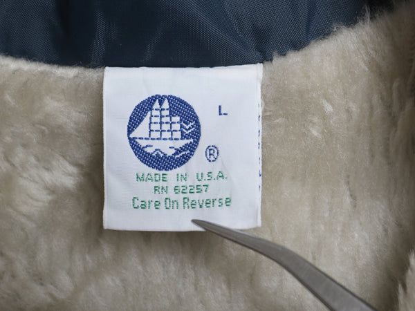 80s USA製 ナイロン コーチ ジャケット メンズ L ヴィンテージ 裏 ボア パイル フリース ブルゾン ジャンパー ワンポイント 企業 ネイビー