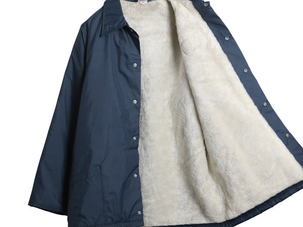 80s USA製 ナイロン コーチ ジャケット メンズ L ヴィンテージ 裏 ボア パイル フリース ブルゾン ジャンパー ワンポイント 企業 ネイビー
