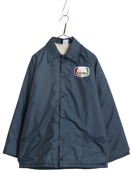 80s USA製 ナイロン コーチ ジャケット メンズ L ヴィンテージ 裏 ボア パイル フリース ブルゾン ジャンパー ワンポイント 企業 ネイビー