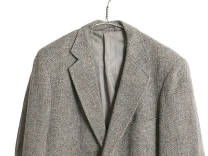 80s USA製 ハリスツイード テーラード ジャケット メンズ L 程/ ヴィンテージ ブレザー ウール ツイード ヘリンボーン ストライプ トラッド