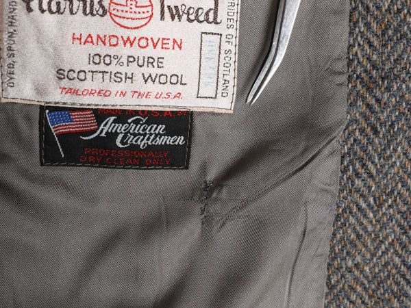 80s USA製 ハリスツイード テーラード ジャケット メンズ L 程/ ヴィンテージ ブレザー ウール ツイード ヘリンボーン ストライプ トラッド