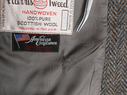 80s USA製 ハリスツイード テーラード ジャケット メンズ L 程/ ヴィンテージ ブレザー ウール ツイード ヘリンボーン ストライプ トラッド