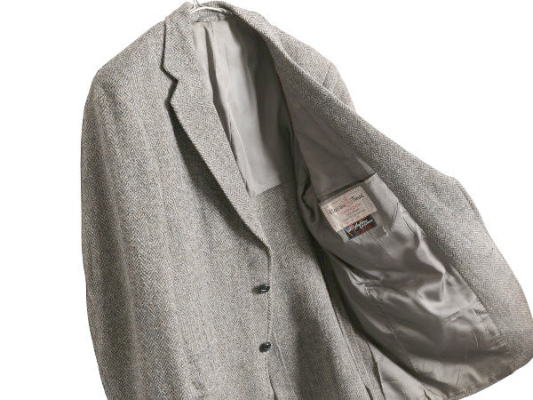 80s USA製 ハリスツイード テーラード ジャケット メンズ L 程/ ヴィンテージ ブレザー ウール ツイード ヘリンボーン ストライプ トラッド