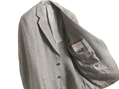 80s USA製 ハリスツイード テーラード ジャケット メンズ L 程/ ヴィンテージ ブレザー ウール ツイード ヘリンボーン ストライプ トラッド