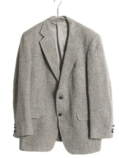80s USA製 ハリスツイード テーラード ジャケット メンズ L 程/ ヴィンテージ ブレザー ウール ツイード ヘリンボーン ストライプ トラッド