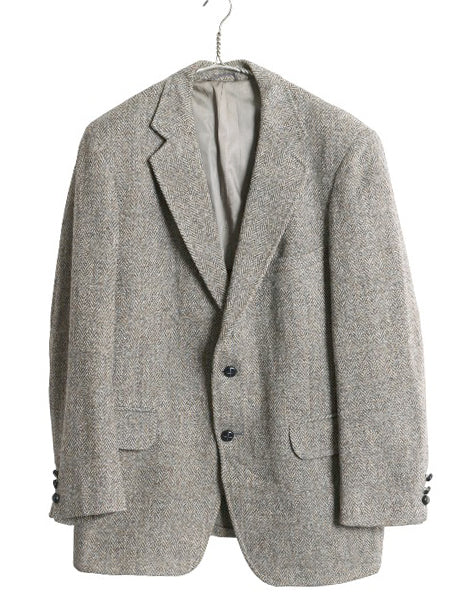 80s USA製 ハリスツイード テーラード ジャケット メンズ L 程/ ヴィンテージ ブレザー ウール ツイード ヘリンボーン ストライプ トラッド