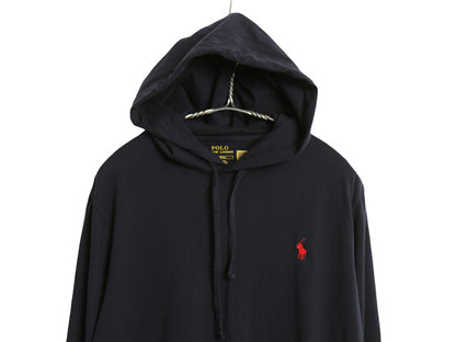 ポロ ラルフローレン フード付き 長袖 Tシャツ メンズ M コットン ロンT フード パーカー プルオーバー カットソー シンプル 薄手 ブラック