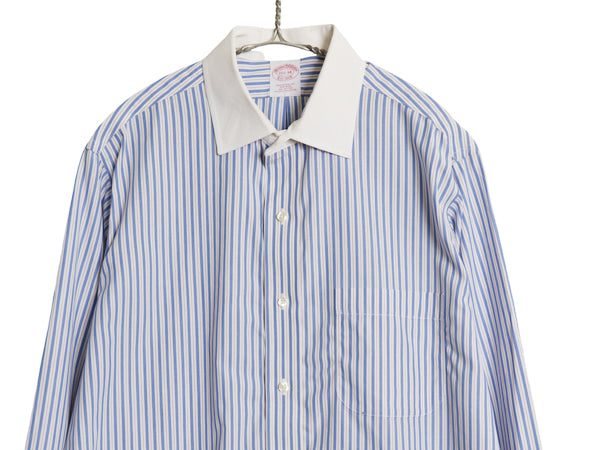 ブルックスブラザーズ ストライプ 長袖 クレリック シャツ メンズ M / TRADITIONAL FIT コットン ドレス ノーアイロン ワイシャツ ビジネス