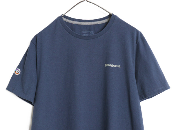 パタゴニア ロゴ プリント 半袖 Tシャツ メンズ M レディース L アウトドア カットソー フィッツロイ ワンポイント ワッペン 刺繍 ネイビー