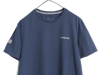 パタゴニア ロゴ プリント 半袖 Tシャツ メンズ M レディース L アウトドア カットソー フィッツロイ ワンポイント ワッペン 刺繍 ネイビー
