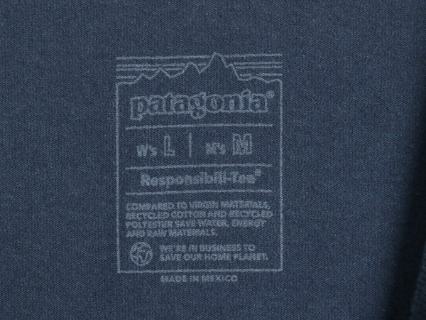 パタゴニア ロゴ プリント 半袖 Tシャツ メンズ M レディース L アウトドア カットソー フィッツロイ ワンポイント ワッペン 刺繍 ネイビー