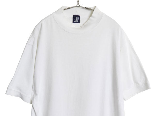 90s オールド ギャップ モックネック 半袖 Tシャツ メンズ M / 紺タグ 無地 ヘビーウェイト ハイネック ブランク トップス カットソー 白