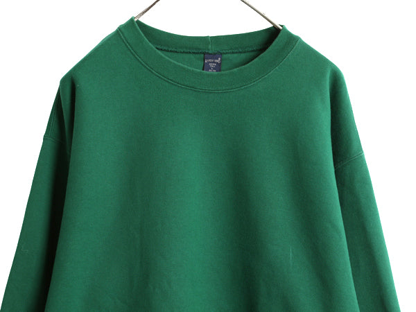 90s USA製 ランズエンド 無地 スウェット メンズ L オールド トレーナー 裏起毛 ヘビーウェイト ブランク クルーネック シンプル グリーン 