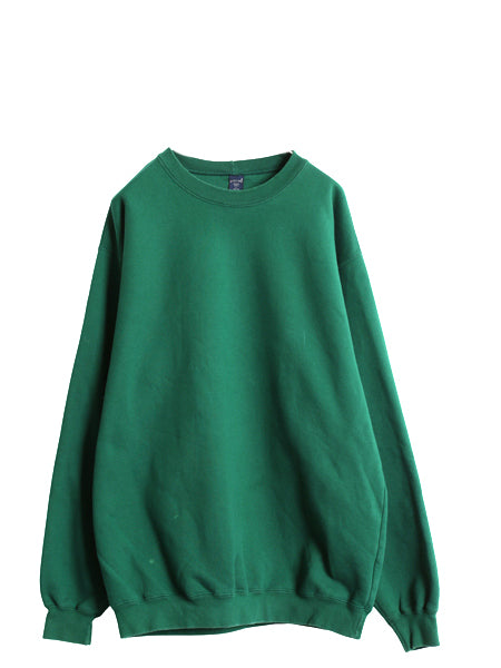 90s USA製 ランズエンド 無地 スウェット メンズ L オールド トレーナー 裏起毛 ヘビーウェイト ブランク クルーネック シンプル グリーン 