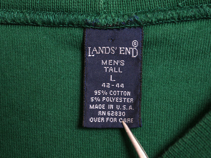 90s USA製 ランズエンド 無地 スウェット メンズ L オールド トレーナー 裏起毛 ヘビーウェイト ブランク クルーネック シンプル グリーン 