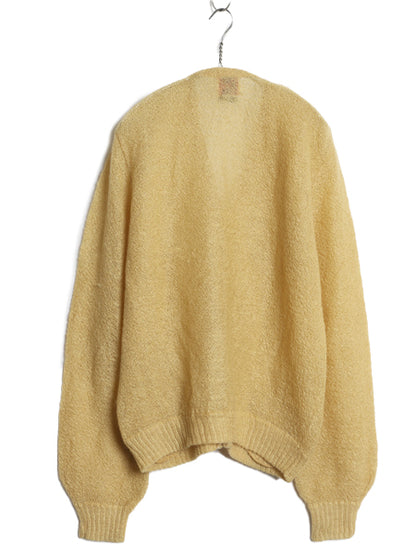 60s 70s ★ モヘア ニット カーディガン メンズ M / 古着 ヴィンテージ ウール セーター ポケット付き 前開き 重ね着 羽織り イエロー 無地