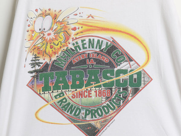 90s USA製 タバスコ 企業 ジョーク イラスト プリント Tシャツ メンズ XL オールド 両面 オフィシャル モスキート 当時物 大きいサイズ 白